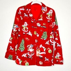 Nick & Nora Red Christmas Vintage Santa & Pups Pajama Top S